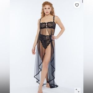 Savage Fenty Romantic Corded Lace & Tulle Maxi Slip Black size M